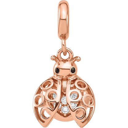 Sterling Silver Reflections Rose Gold-plated CZ Lady Bug Dangle Bead