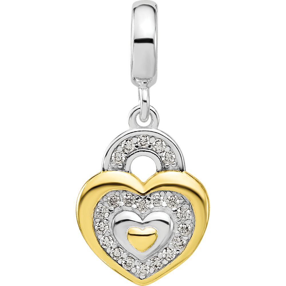 Sterling Silver Reflections Rh-plated Gold-plated CZ Heart Dangle Bead