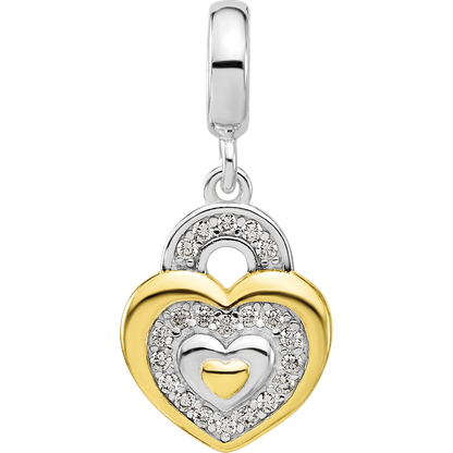 Sterling Silver Reflections Rh-plated Gold-plated CZ Heart Dangle Bead