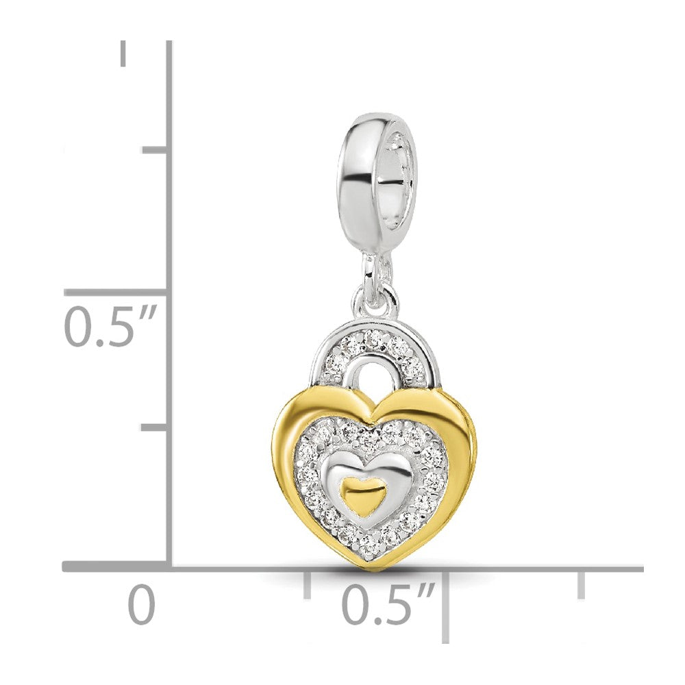 Sterling Silver Reflections Rh-plated Gold-plated CZ Heart Dangle Bead