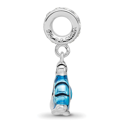 SS Reflections Rhodium-plated Crystal Blue Enamel Snail Dngle Bead