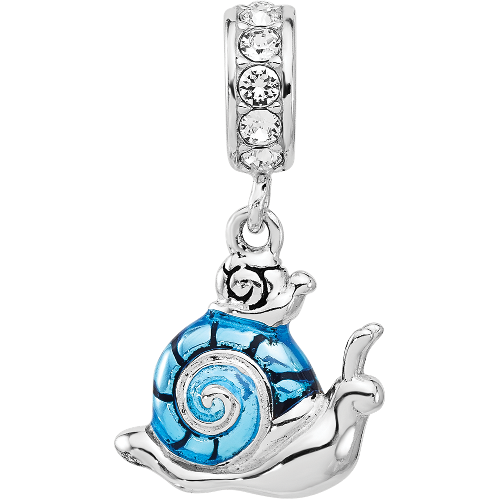 SS Reflections Rhodium-plated Crystal Blue Enamel Snail Dngle Bead