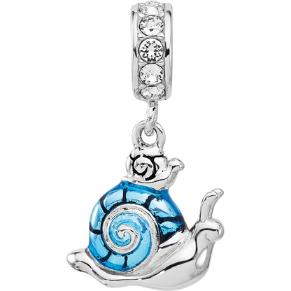 SS Reflections Rhodium-plated Crystal Blue Enamel Snail Dngle Bead