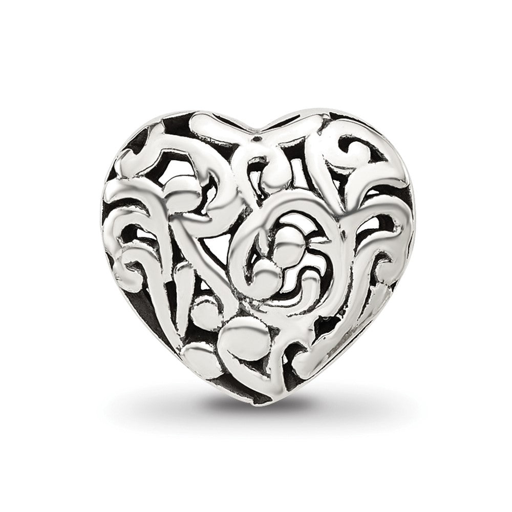 Sterling Silver Reflections Floral Heart Bead