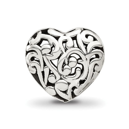 Sterling Silver Reflections Floral Heart Bead
