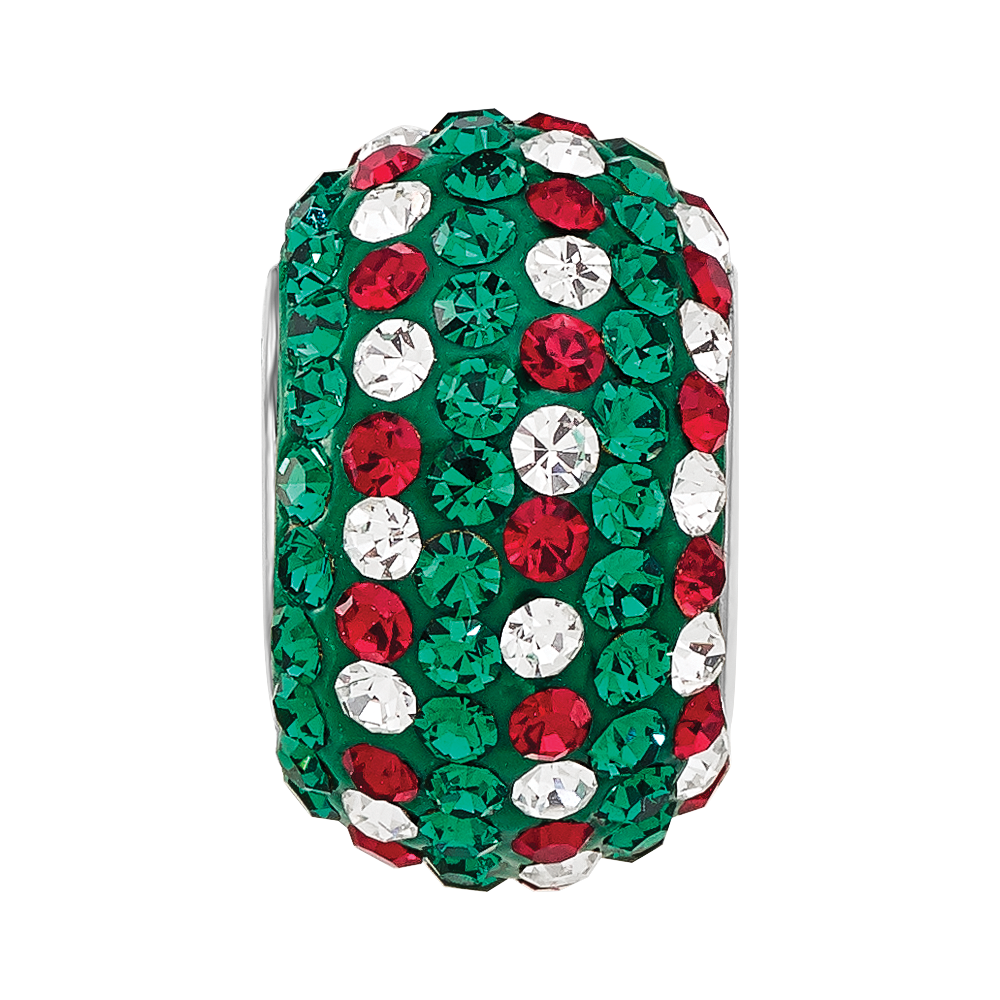 Sterling Silver Reflections RH-plated Red/Green/White Preciosa Crystal Bead