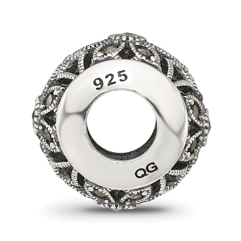 Sterling Silver Reflections Antiqued Floral Marcasite Bead