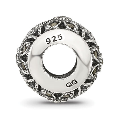 Sterling Silver Reflections Antiqued Floral Marcasite Bead