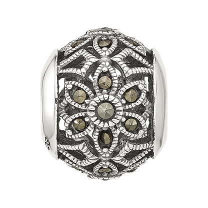 Sterling Silver Reflections Antiqued Floral Marcasite Bead