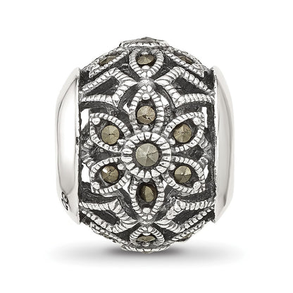 Sterling Silver Reflections Antiqued Floral Marcasite Bead