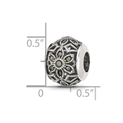 Sterling Silver Reflections Antiqued Floral Marcasite Bead