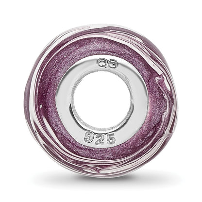 Sterling Silver Reflections Rhodium-plated Purple & White Enameled Bead