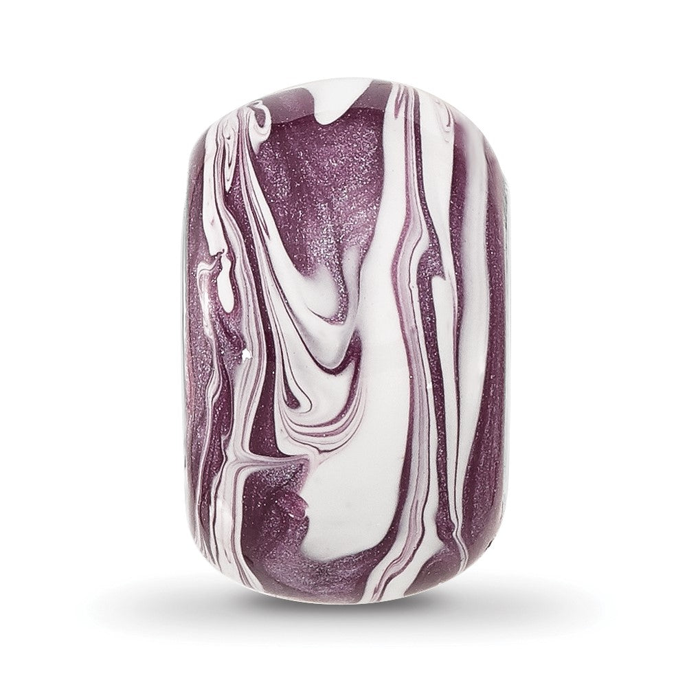 Sterling Silver Reflections Rhodium-plated Purple & White Enameled Bead