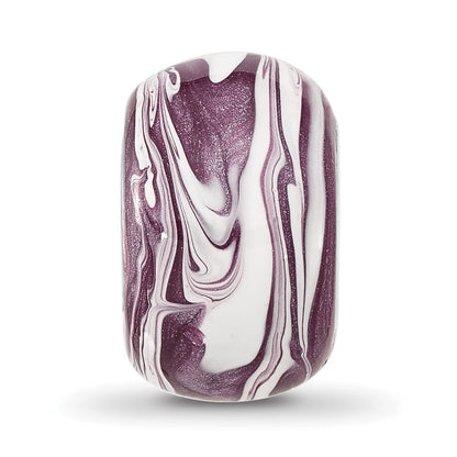 Sterling Silver Reflections Rhodium-plated Purple & White Enameled Bead