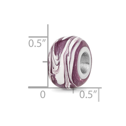 Sterling Silver Reflections Rhodium-plated Purple & White Enameled Bead