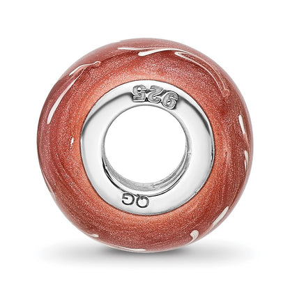 Sterling Silver Reflections Rhodium-plated Dark Coral & White Enamel Bead