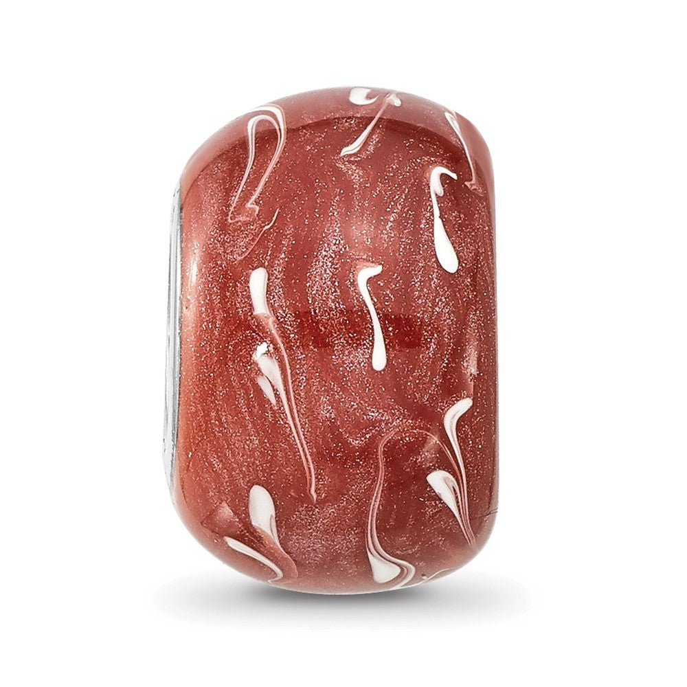 Sterling Silver Reflections Rhodium-plated Dark Coral & White Enamel Bead