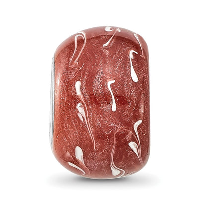 Sterling Silver Reflections Rhodium-plated Dark Coral & White Enamel Bead