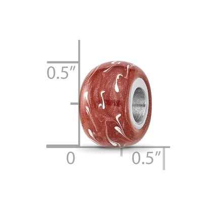 Sterling Silver Reflections Rhodium-plated Dark Coral & White Enamel Bead
