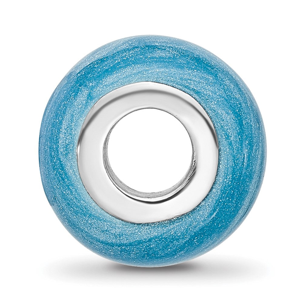 Sterling Silver Reflections Rhodium-plated Light Blue Shimmer Enamel Bead