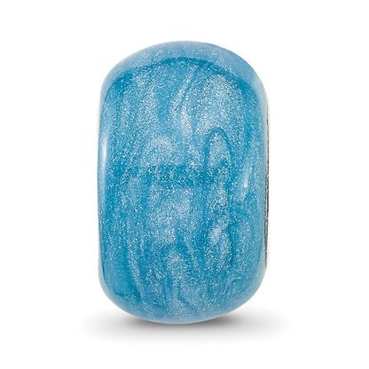 Sterling Silver Reflections Rhodium-plated Light Blue Shimmer Enamel Bead
