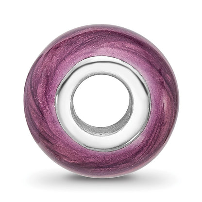 Sterling Silver Reflections Rhodium-plated Light Purple Shimmer Enamel Bead