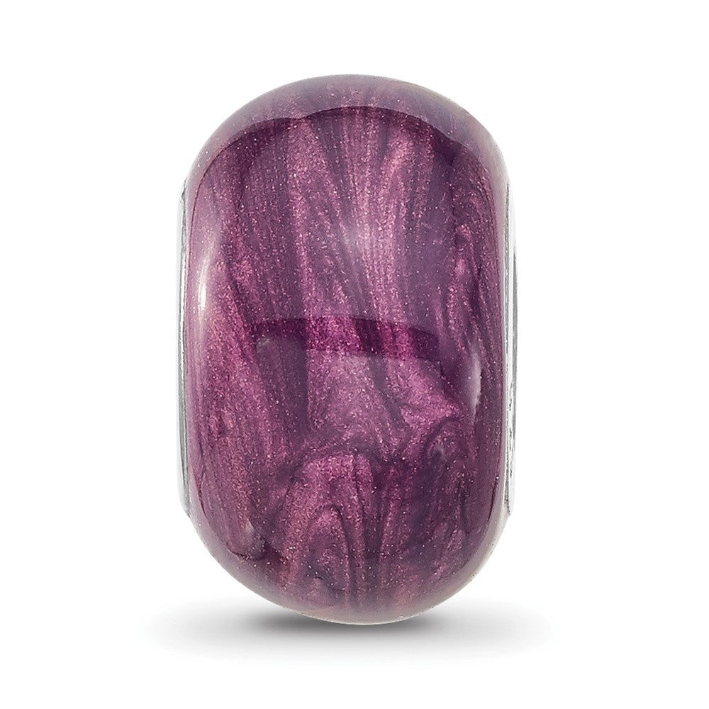 Sterling Silver Reflections Rhodium-plated Light Purple Shimmer Enamel Bead
