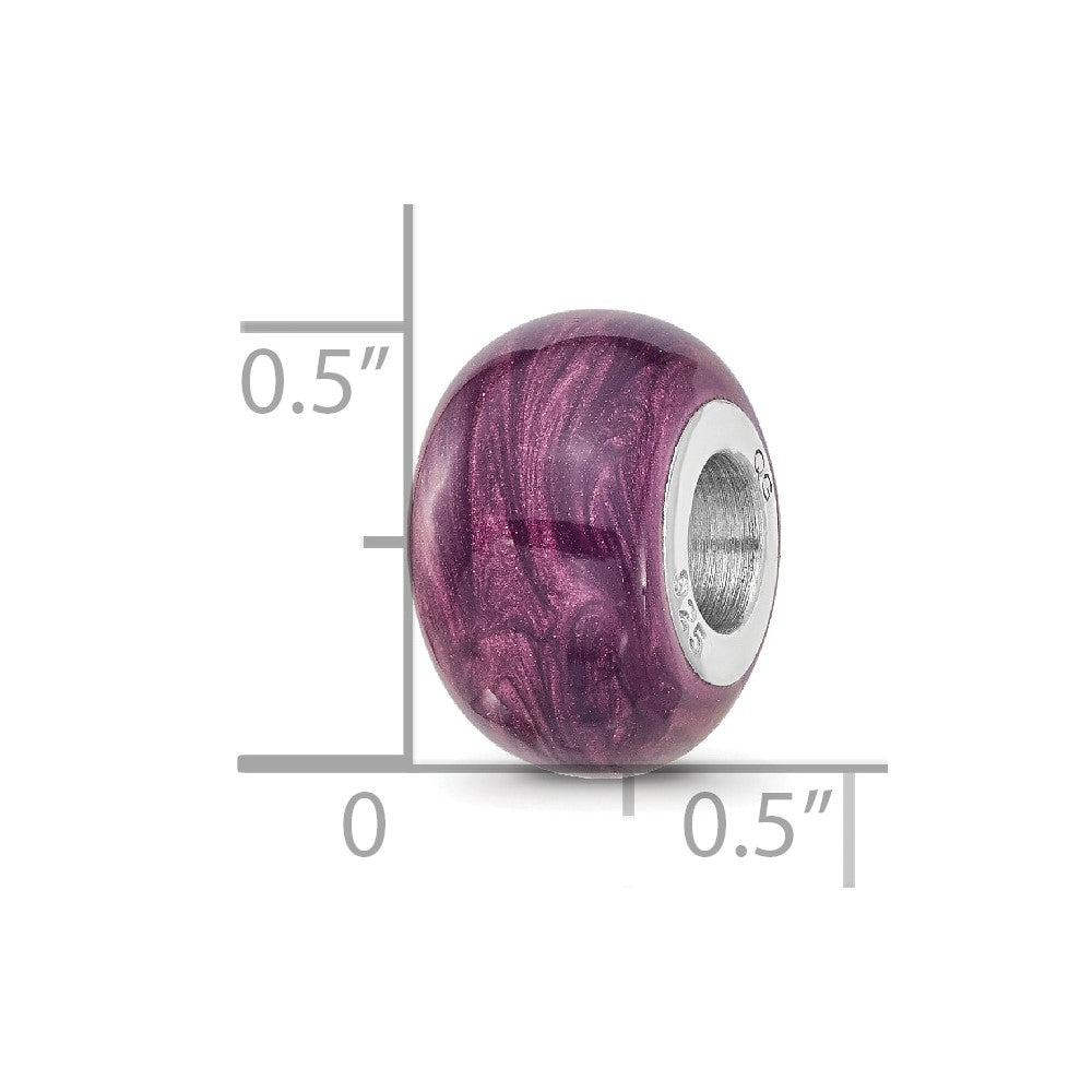 Sterling Silver Reflections Rhodium-plated Light Purple Shimmer Enamel Bead