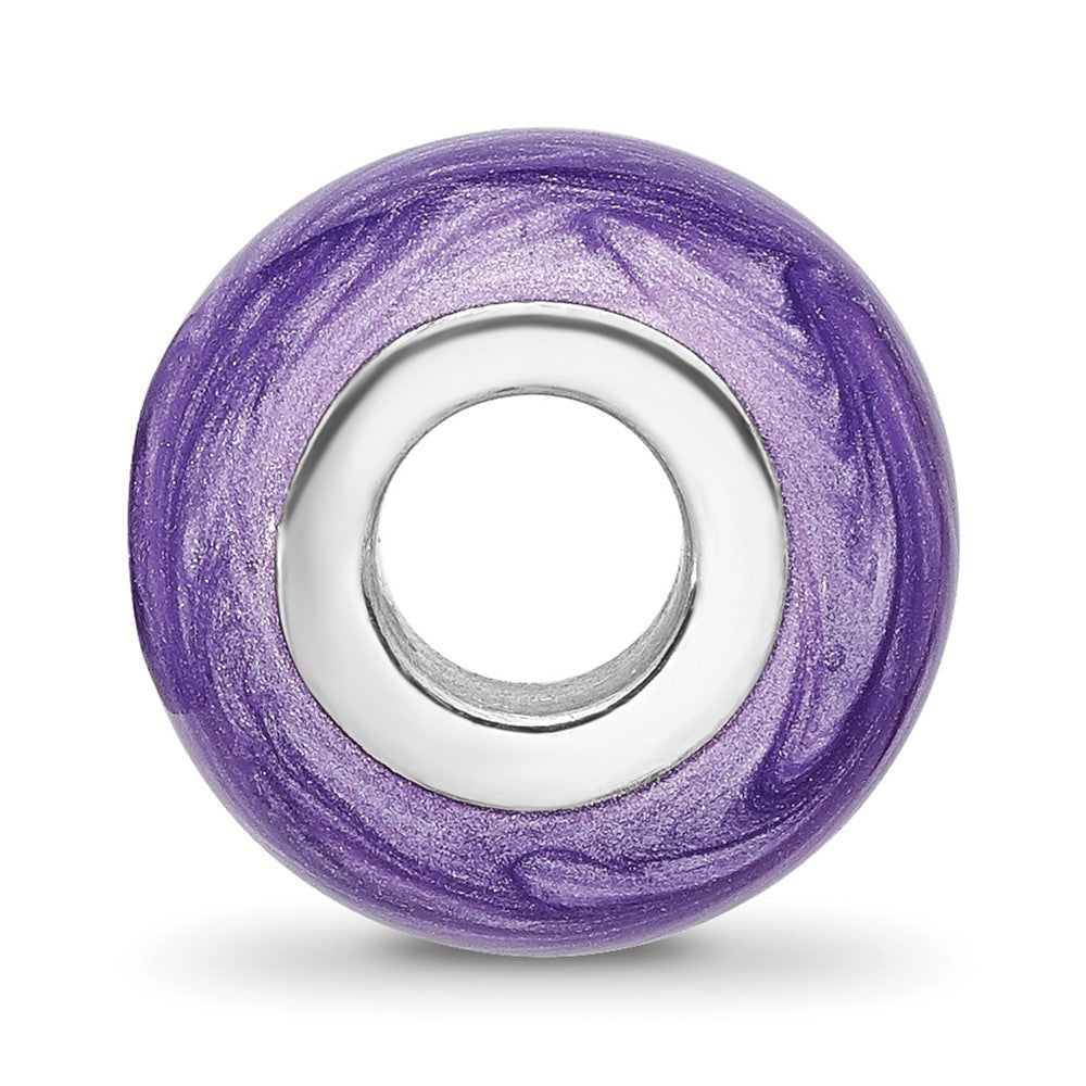 Sterling Silver Reflections Rhodium-plated Shimmer Purple Enameled Bead