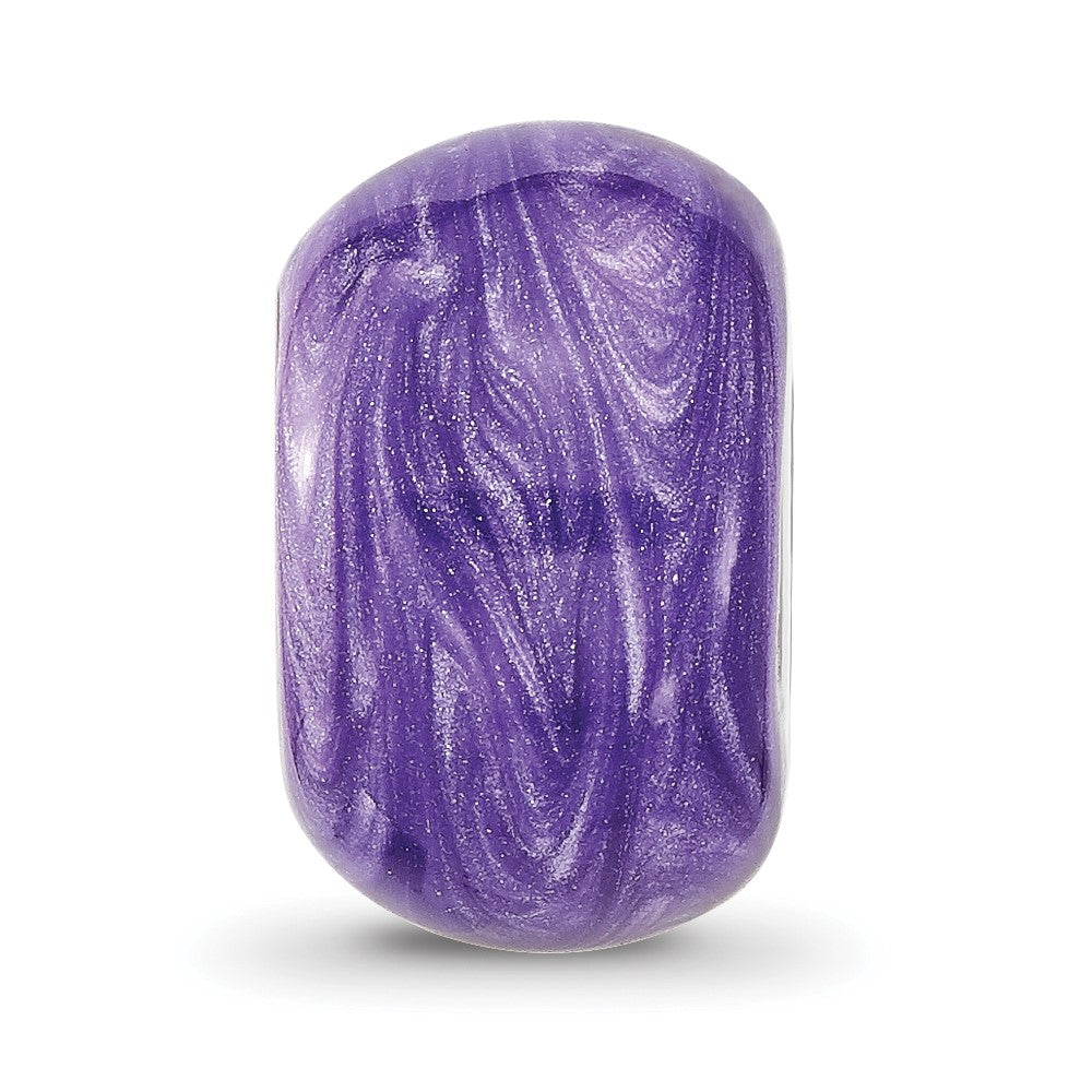 Sterling Silver Reflections Rhodium-plated Shimmer Purple Enameled Bead