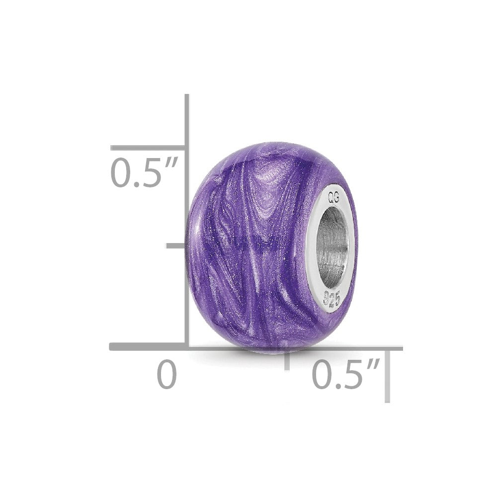 Sterling Silver Reflections Rhodium-plated Shimmer Purple Enameled Bead