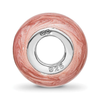 Sterling Silver Reflections Rhodium-plated Dark Pink Shimmer Enamel Bead