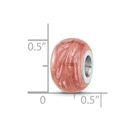 Sterling Silver Reflections Rhodium-plated Dark Pink Shimmer Enamel Bead