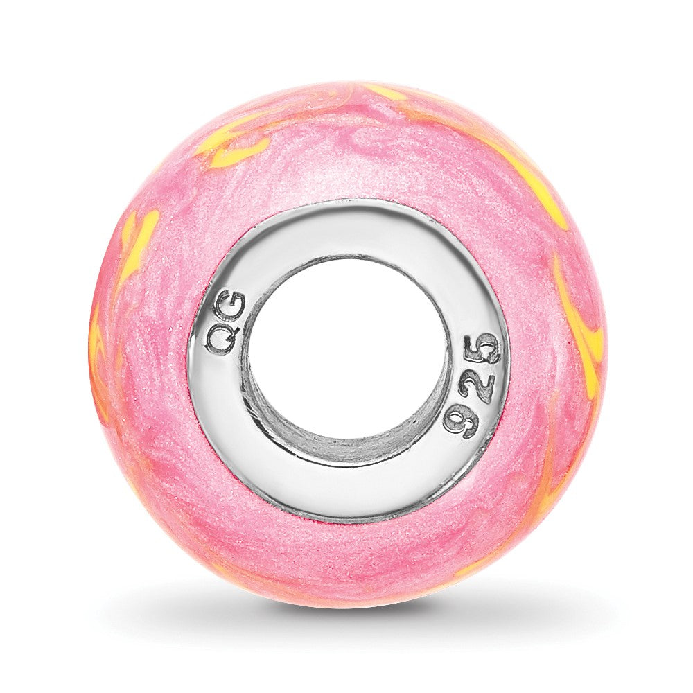Sterling Silver Reflections Rhodium-plated Neon Pink & Orange Enamel Bead