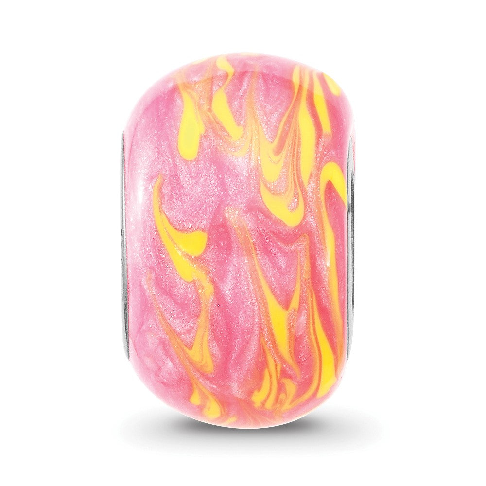 Sterling Silver Reflections Rhodium-plated Neon Pink & Orange Enamel Bead