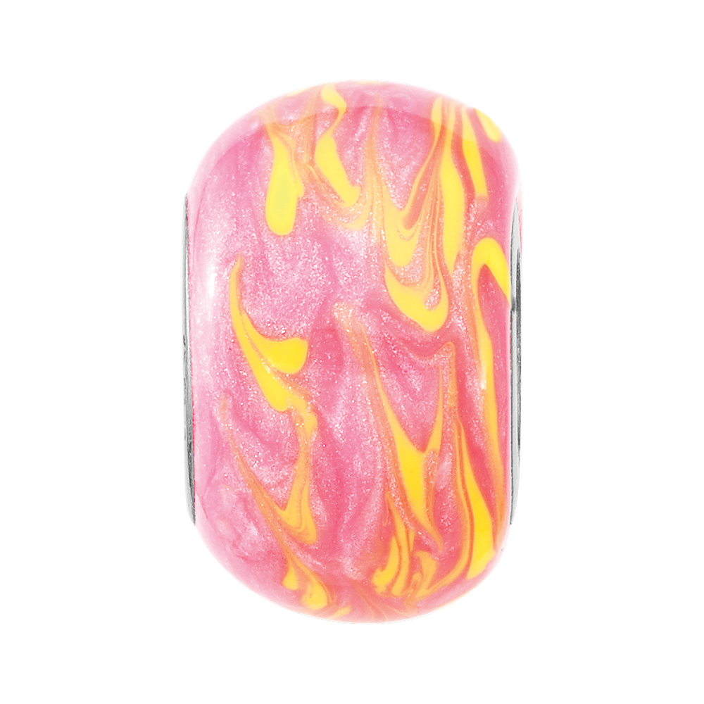 Sterling Silver Reflections Rhodium-plated Neon Pink & Orange Enamel Bead
