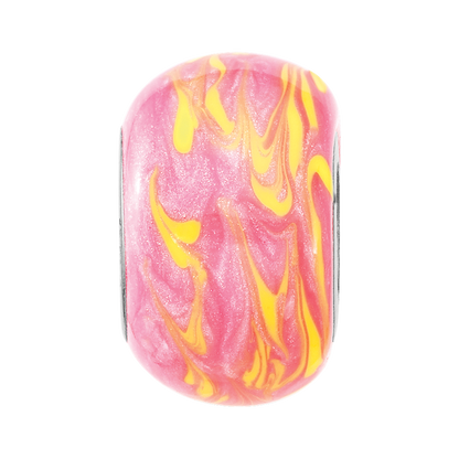 Sterling Silver Reflections Rhodium-plated Neon Pink & Orange Enamel Bead
