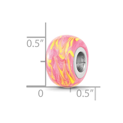 Sterling Silver Reflections Rhodium-plated Neon Pink & Orange Enamel Bead