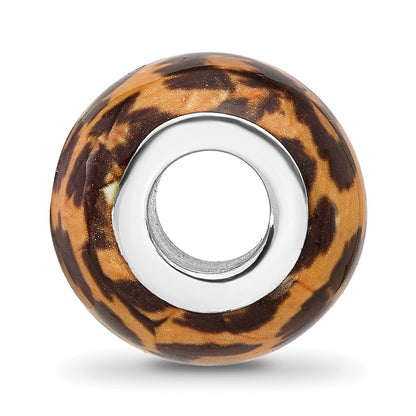 Sterling Silver Reflections Rhodium-plated Leopard Foil Enamel Overlay Bead