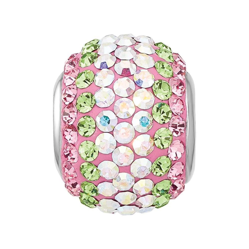 Sterling Silver Reflections RH-plated Pink/Green/Iridecent Preciosa Crystal
