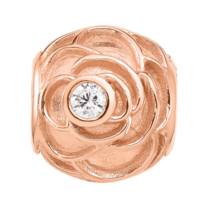 Sterling Silver Reflections Rose Gold-plated CZ Floral Rose Bead