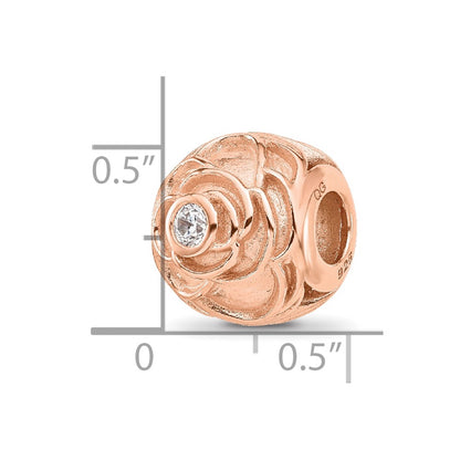 Sterling Silver Reflections Rose Gold-plated CZ Floral Rose Bead