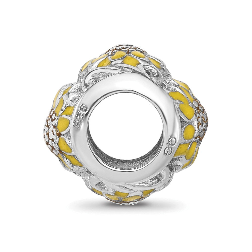 Sterling Silver Reflections Rhodium-plated Enameled Sunflowers Bead