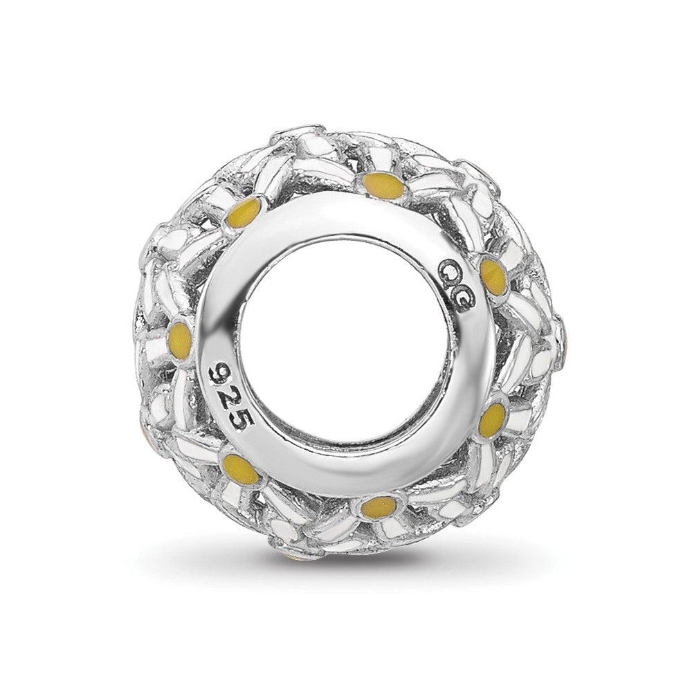 Sterling Silver Reflections Rhodium-plated Enameled Daisys Bead