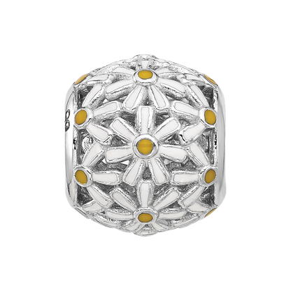 Sterling Silver Reflections Rhodium-plated Enameled Daisys Bead