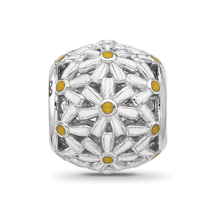 Sterling Silver Reflections Rhodium-plated Enameled Daisys Bead