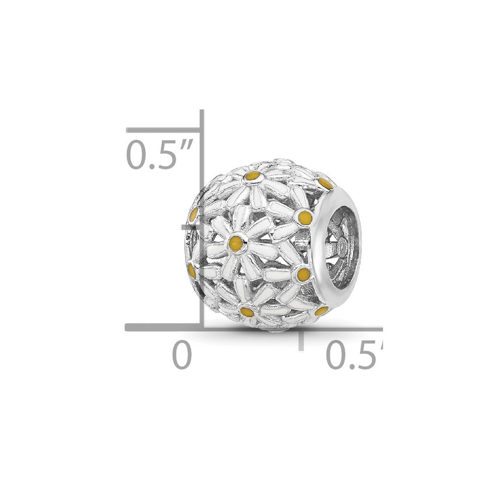 Sterling Silver Reflections Rhodium-plated Enameled Daisys Bead