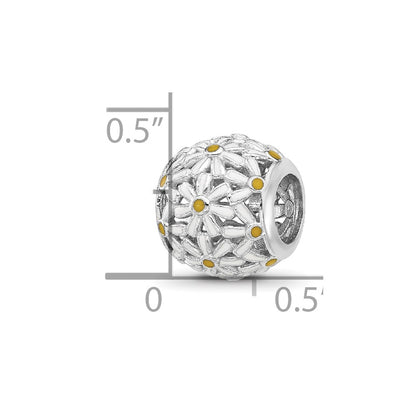 Sterling Silver Reflections Rhodium-plated Enameled Daisys Bead
