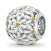 Sterling Silver Reflections Rhodium-plated Enameled Daisys Bead