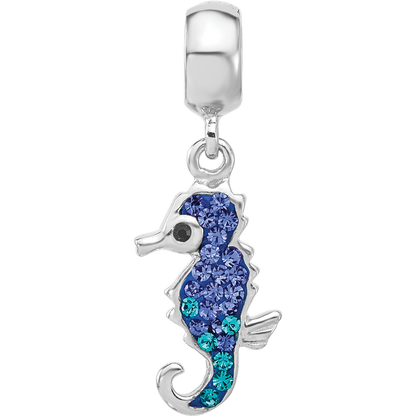 Sterling Silver Reflections RH-plated Seahorse Preciosa Crystal Dangle Bead